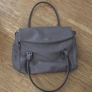 kate spade taupe gray leather tote with flap